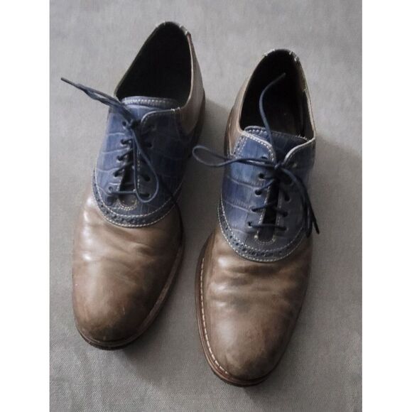 Cole Haan Men's‎ Colton Saddle Oxford Dress Shoes in Brown Blue Leather Size 9.5 - Picture 1 of 10